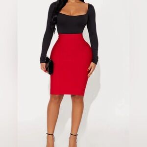 Dark Red Pencil Bandage Skirt